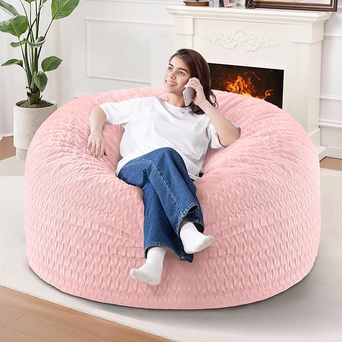3FT Bean Bag Chair,Giant Bean Bag Chairs for Adults,Big Bean Bags with Memory Foam Filled, Large Beanbag Chairs with Chevron Plush Cover-Soft Pink