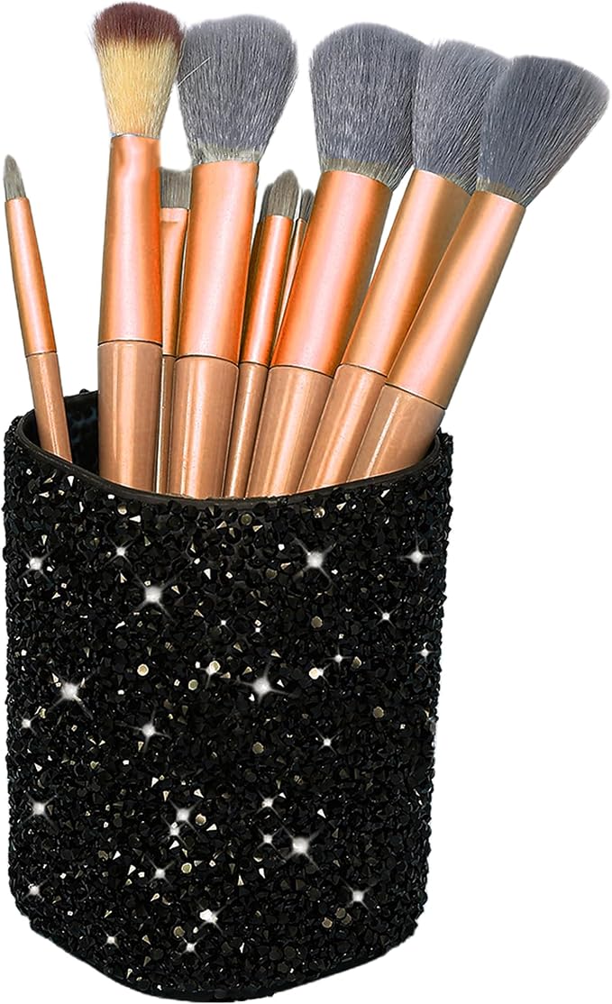 Glitter Brush Holder | Black Glitter Makeup Brush Holder for Women, Girls | Shiny Cute Makeup Organizer Black Glittery App...
