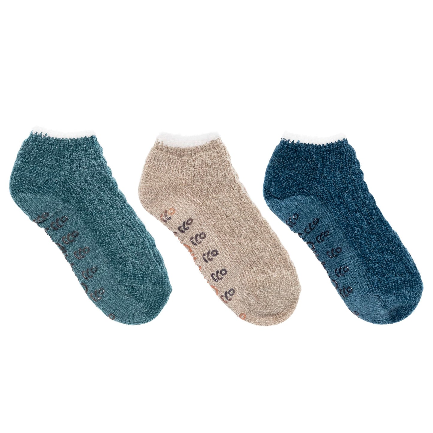 Cuddl Duds Women Cozy Lined Super Soft 3 Pair Pack Low Cut with Grippers Lounge Socks, Green