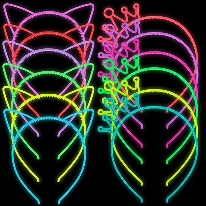 Suyegirl Glow in The Dark Party Supplies Cat Ear Crown Heads for Birthday Party Halloween Party