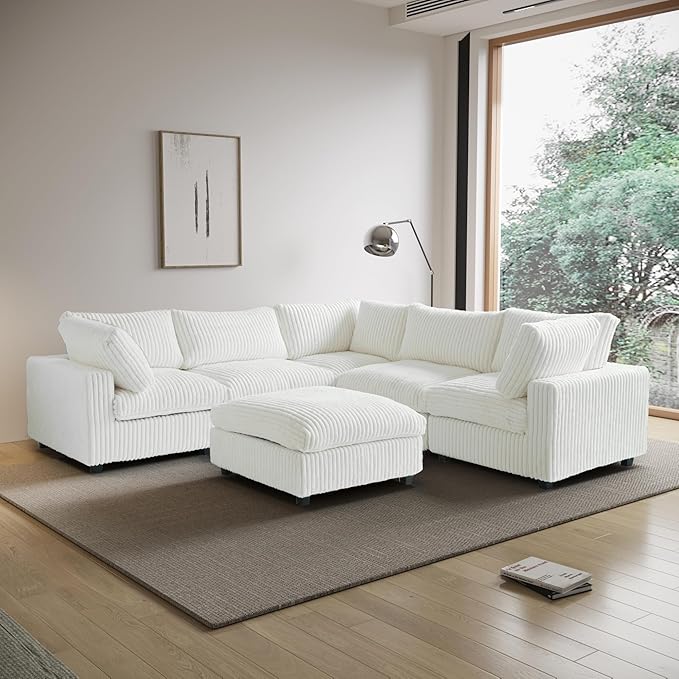 WJShome Cloud Couch Modular Sectional Sofa,157" Oversized 8 Seater Convertible Sofa,U Shaped Couch with Ottoman,Comfy Plush Sofas with 2 Chaise for Living Room,Covers Washable&Replaceable,White