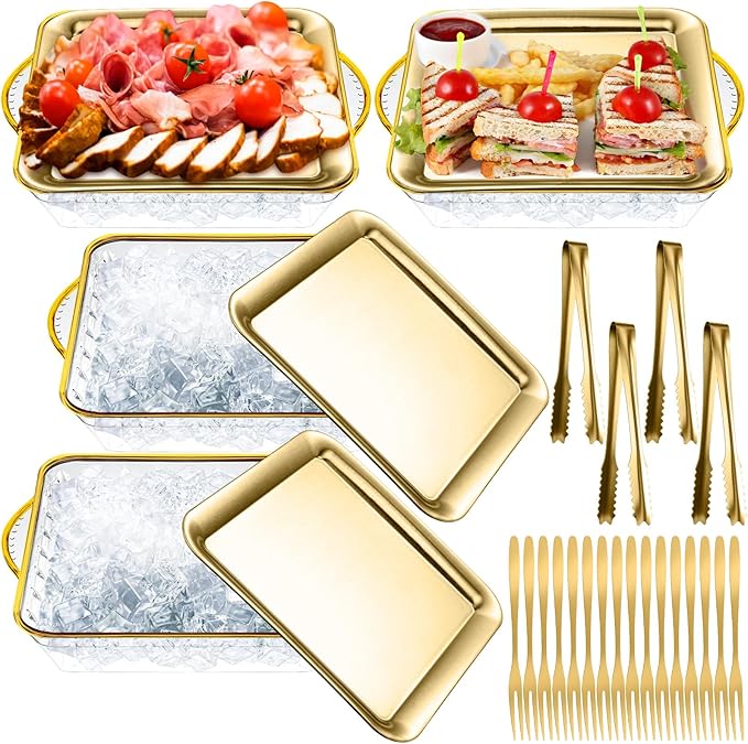 Baderke 9" Chilled Serving Tray for Christmas Parties Ice Chilled Party Platter Charcuterie Serving Board Cold Dish Dip wi...