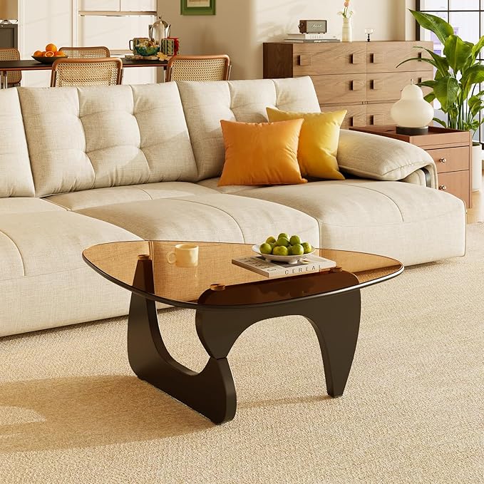 LUCKIIA Coffee Tables Glass Small Farmhouse Coffee Table Mid-Century Modern Wood Center Table for Living Room, Black Brown, 36 Inch