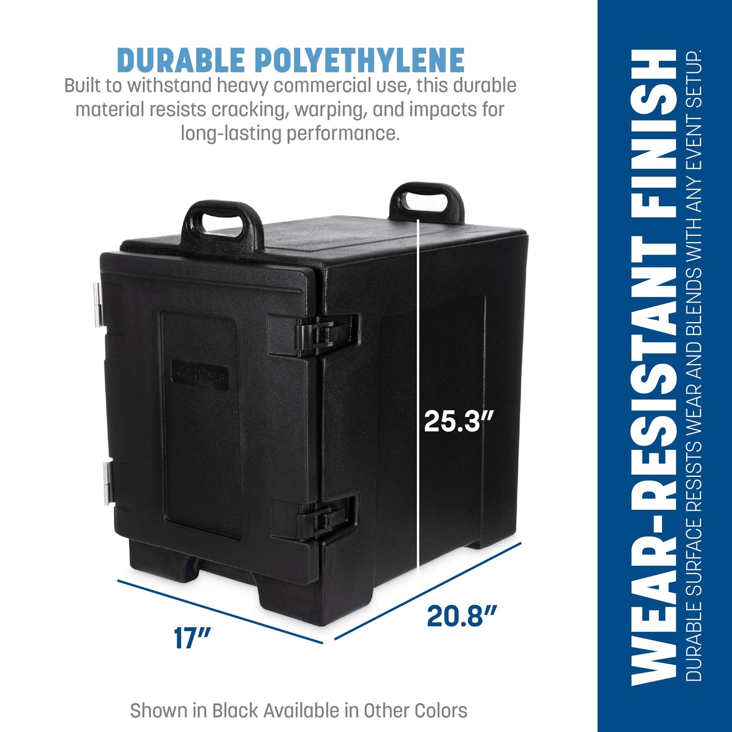 Carlisle FoodService Products Insulated Food Pan Carrier and Warmer, Cateraide Front-Loading Hot Box with Handles, Holds 5 Full or 10 Half 2.5" Pans (Sold Separately), PE Shell, PU Insulation, Blue
