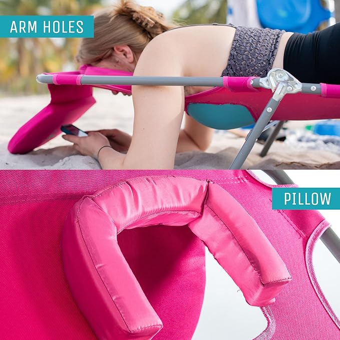 Ostrich Ladies Comfort Lounger with Chest Support, Portable Reclining Outdoor Patio Beach Lawn Camping Pool Tanning Chair, Pink, Chaise Lounge Only