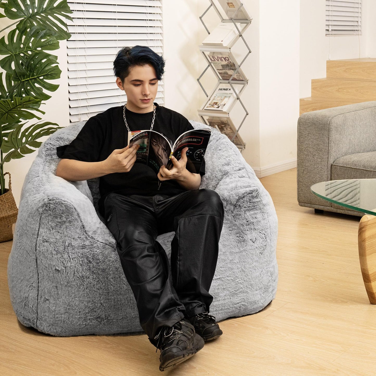 Recaceik Giant Bean Bag Chair Stuffed Bean Bag Couch with Filler Large Living Room Bean Bag Lazy Chair for Adults with Handle Design Armrests for Reading