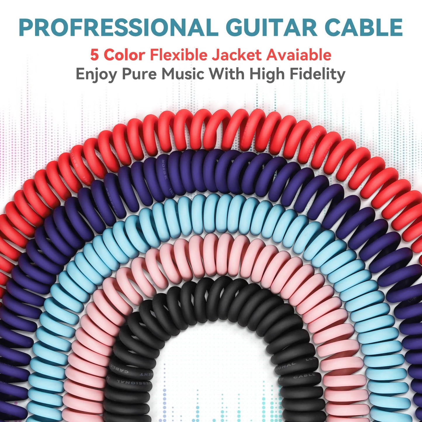 Augioth Curly Guitar Cable 30Ft, Coil Electric Instrument Guitar Bass Cord Amp Lead 1/4 Straight To Angled Light Blue