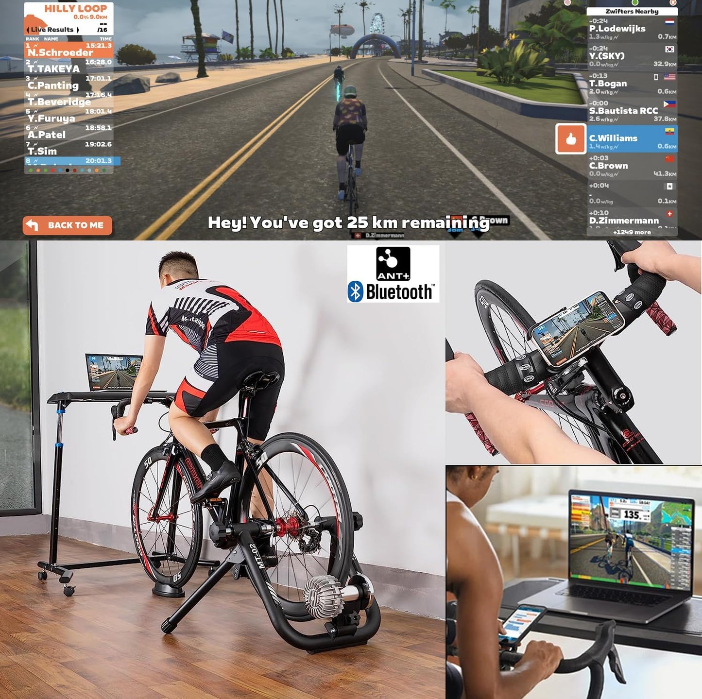 Smart Bike Trainer - Fluid Bike Trainer Stand for 26-29” or 700c Wheel - Noise Reduction Bicycle Stationary Stand Compatible with Zwift App