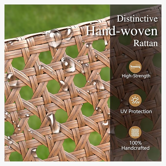 Sophia & William 4 Pieces Patio Conversation Set, Wicker Outdoor Furniture Set for 4, All Weather Outdoor Seating Set, Rattan Loveseat & Single Chairs with Cushions & Acacia Wood Coffee Table, Beige