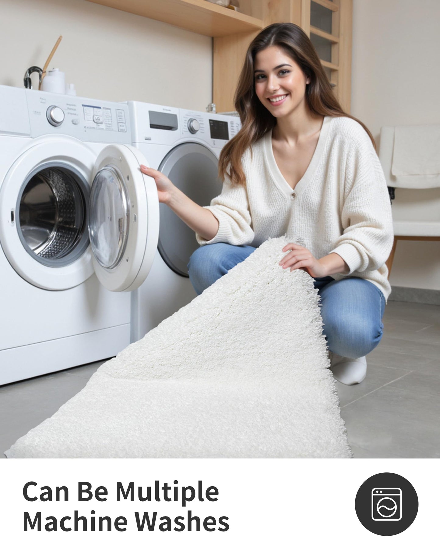 ILANGO White Bathroom Rugs 24" × 17" Small Non Slip & Super Absorbent Extra Thick Soft, Washable Bath Mat for Floor, Non Shedding Microfiber Plush Shaggy Bath Rug for Bathtub Shower Room Sink