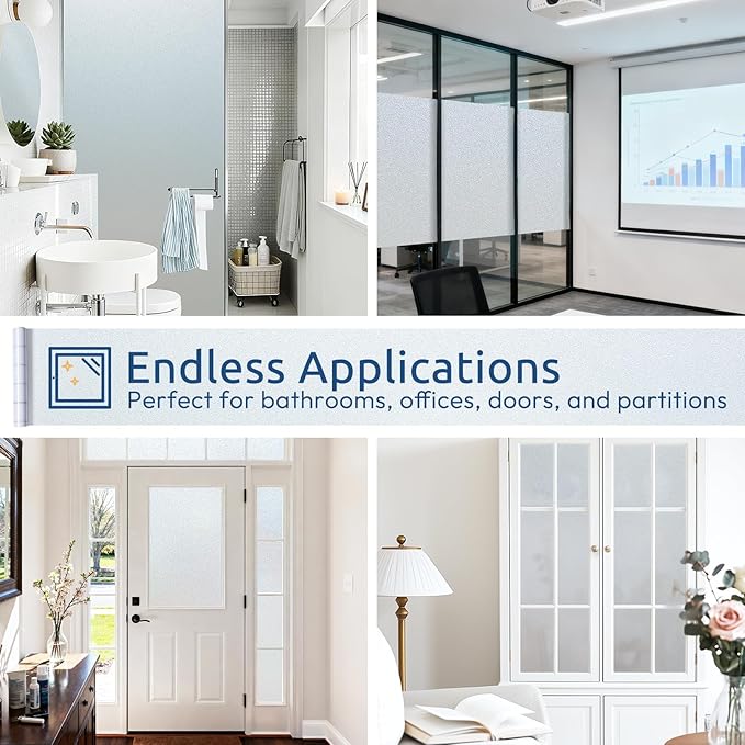 rabbitgoo Frosted Glass Window Privacy Film, No Glue, Anti-Glare Heat Blocking, Easy to Install, Renter Friendly Removable Opaque Bathroom Window Clings for Glass, 17.5 by 118.1 inch