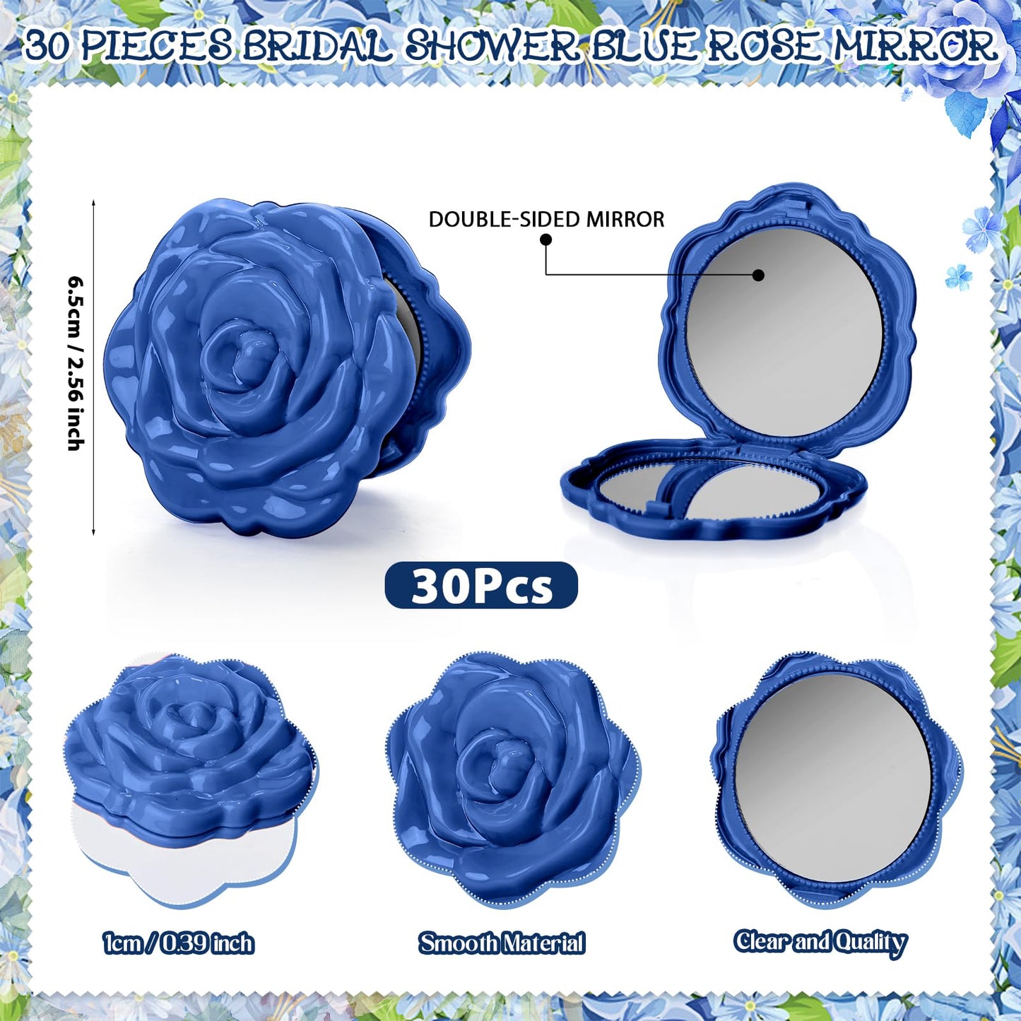 XunYee 30 Sets Bridal Shower Favors for Guests 30 Rose Compact Mirror Bulk 30 Hair Ties Satin Elastic Scrunchies 30 Thank You Ca
