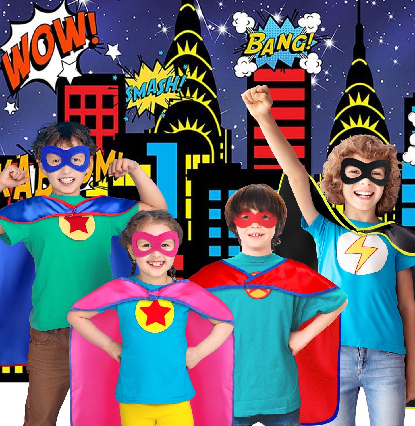 D.Q.Z Superhero Capes and Masks for Kids 16 Set, Boys Super Hero Party Favor Costume, 3 years old Girls Gifts Birthday Toys (Blue)