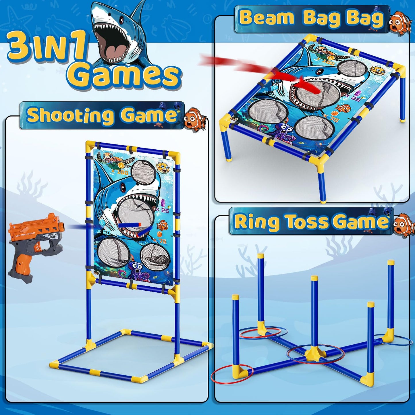 Lehoo Castle Bean Bag Toss Game 3 in 1 with Shooting Game, Ring Toss Game, Rich Outdoor Toys for Kids Ages 4-8, Backyard Games, Outdoor Games, Outside Activities for Family Party, Gift for Boys