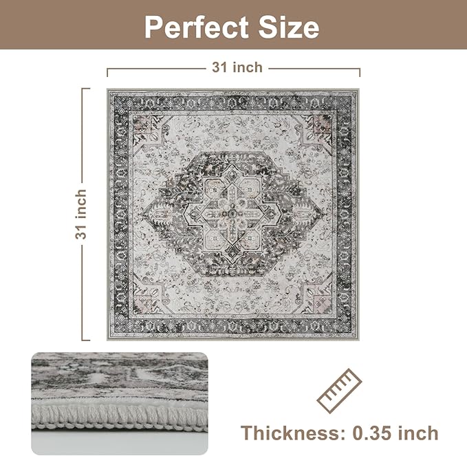 OJIA Stair Treads Carpet for Wooden Steps Non-Slip Landing Mat Stair Rug with Rubber Backing, Soft Stair Runner Safety Rugs for Family, Absorbent Washable 31x31 inch Carpet for Stairs