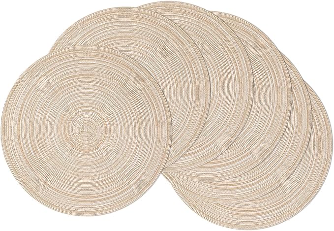 SHACOS 15 inch Round Braided Placemats Set of 6 Cotton Polyester Place Mats Non Slip Heat Resistant Washable Table Mats fo...