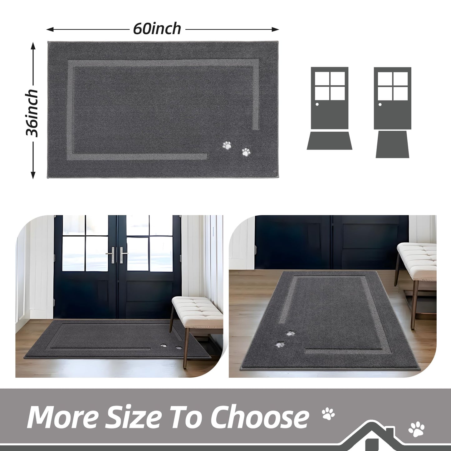 BEQHAUSE Dog Door Mat for Muddy Paws 36"x60" Dirt Trapper Absorbent Doormat Non Slip Entryway Rugs Washable Stain Resistant Welcome Floor Mat Soft Low-Profile for Front Back Door, Dark Grey