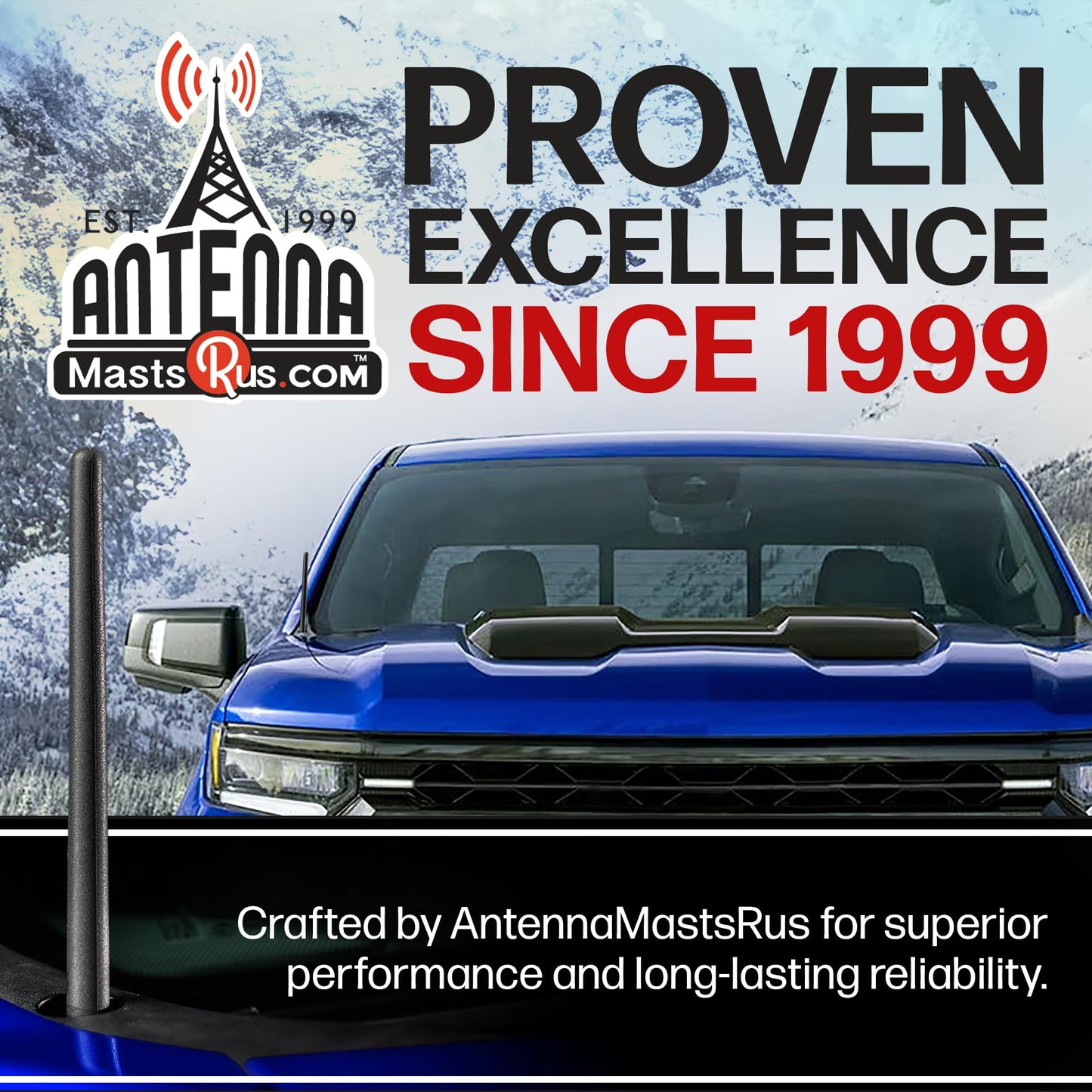 Antennamastsrus Short Rubber Antenna Fits Chevrolet Silverado 1500 (2006-2026), The Original 6 3/4 Inch, Car Wash Proof, Durable