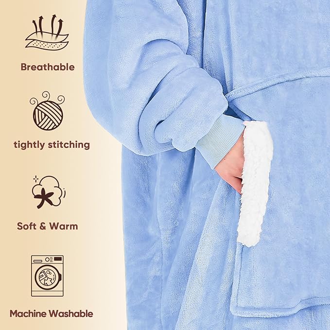yescool Wearable Blanket Hoodie, Flannel Sherpa Fleece Blanket Sweatshirt for Adults Women Men,One Size Fits All