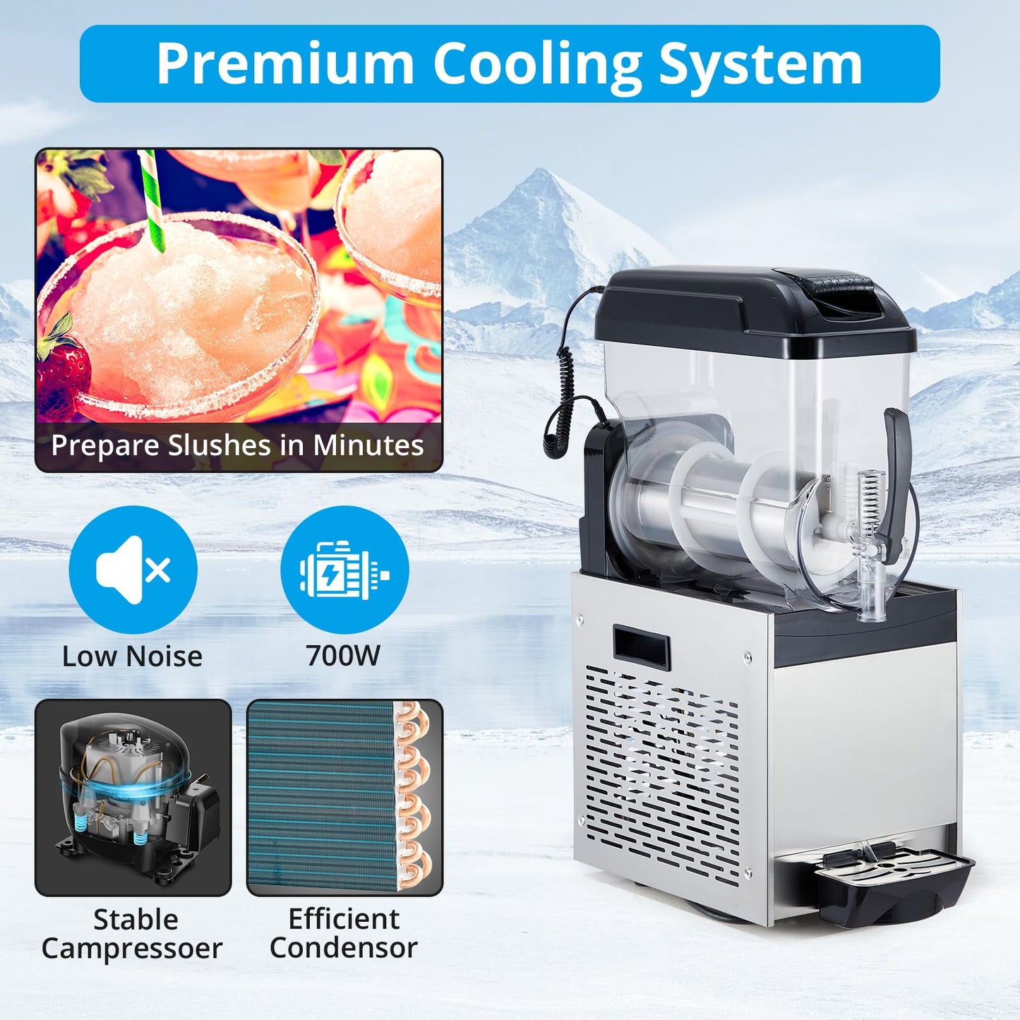 Commercial Slushie Machine - 15L*2 Dual Tank & Triple-Tank Available, Stainless Steel, Self-Cleaning & High-Speed Mixing, Perfect for Frozen Drinks, Margaritas, Coffee, Cocktails, Home, Bars,Black