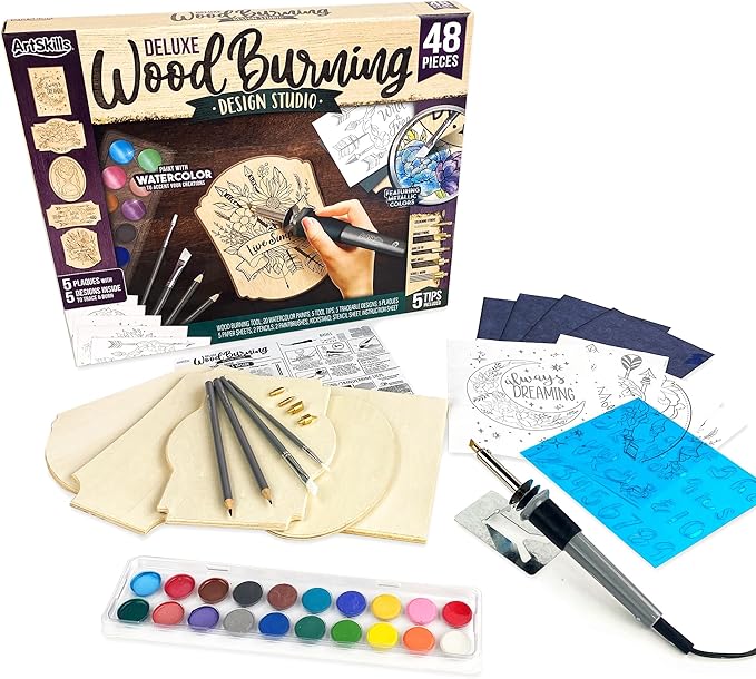 ArtSkills Wood Burning Kit for Beginners, Deluxe Pyrography Wood Engraving Art Set with Burner Pen, Stencils, Watercolor P...