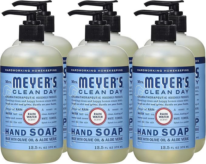 MRS. MEYER'S CLEAN DAY Hand Soap, Made with Essential Oils, Rain Water, 12.5 fl. oz - Pack of 6