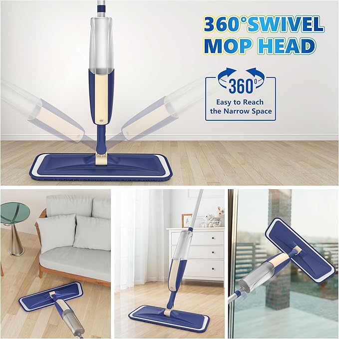 Spray Mops for Hardwood Floor Cleaning - MEXERRIS Wet Mops Dry Dust Mop with 3 Washable Mopping Pads- Flat Mop with Sprayer Home Commercial Use for Wood Laminate Tile Vinyl Cement Concrete