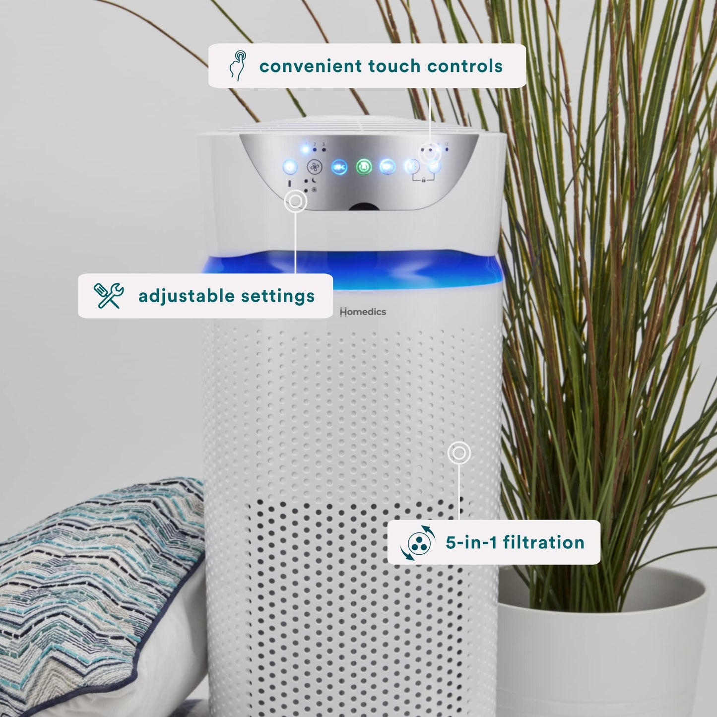 Homedics 5-In-1 Uv-C Air Purifier - 360-Degree Hepa Filter For 1,659 Sq Ft, Extra Large Air Purifiers For Bedroom And Home, Esse