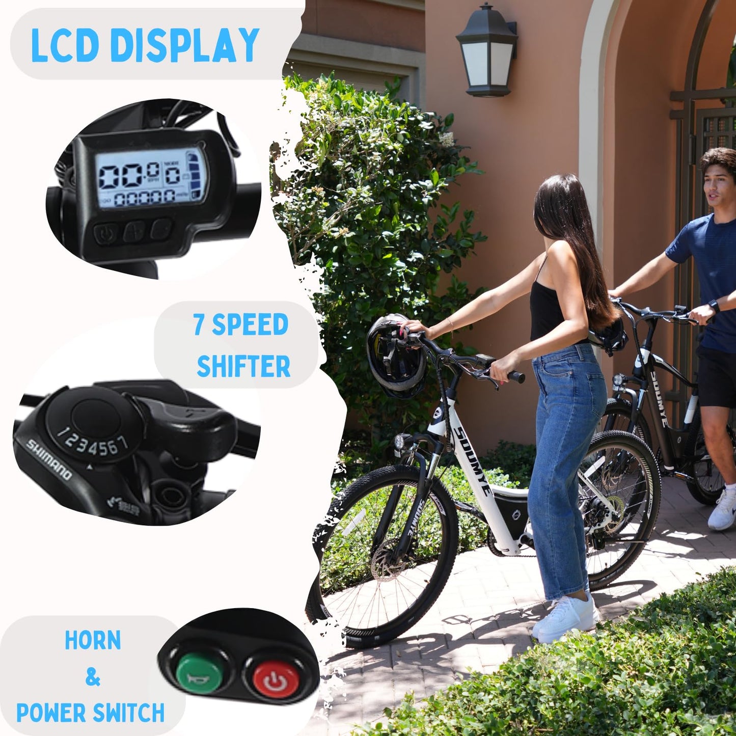 Soumye Electric Mountain Bike for Adults 26" Step-Thru/Over Ebike for Men Women with 350W Motor, 36V 10Ah Built-in Battery, 4 Riding Modes & 40Miles 20MPH
