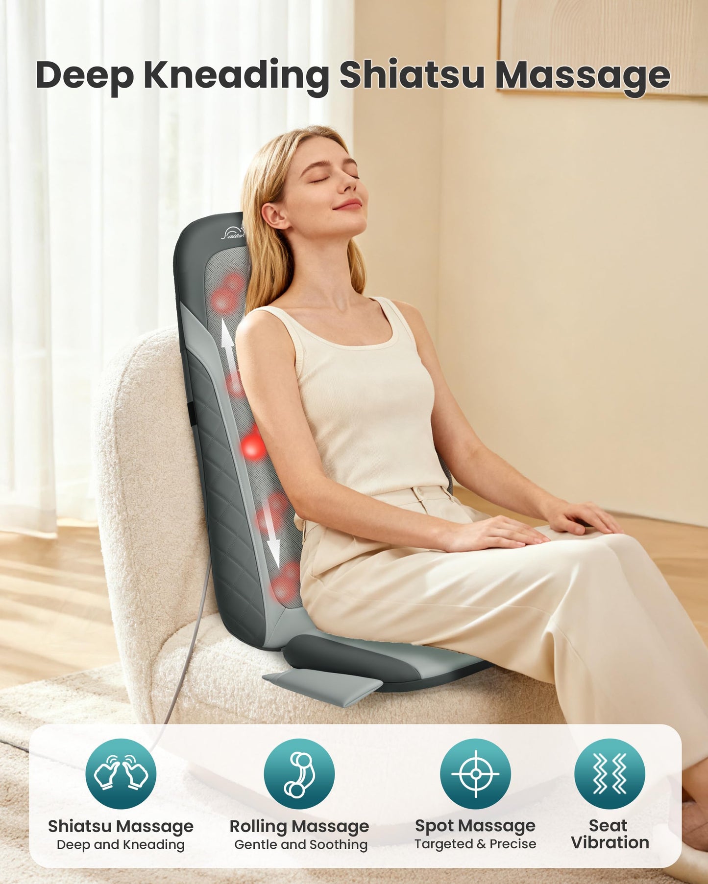 Shiatsu Back Massager with Heat,Full Back Massager for Pain Relief Deep Tissue,Longer Massage Chair Pad,Back Kneading Shiatsu or Rolling Massage for Chair, Fathers Day Dad Gifts for Men Husband