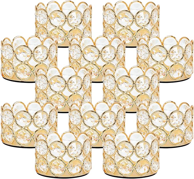 VINCIGANT Pack of 12 Gold Crystal Tea Light Candle Holders for Wedding Home Table Centerpiece Decoration, Valentine's Day ...