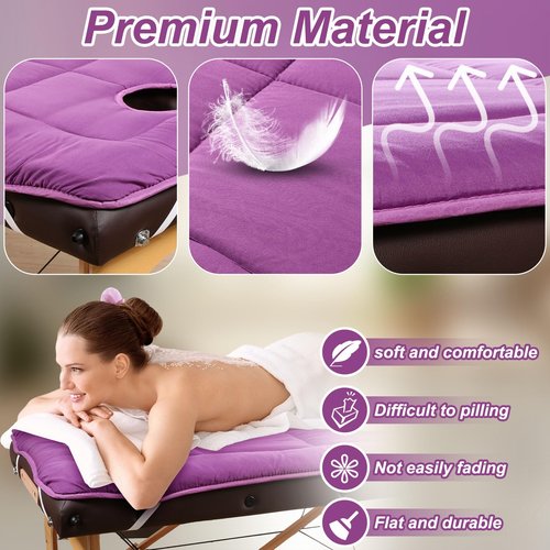 Oudain 4 Pcs Spa Massage Table Pad Beauty Massage Mattress Topper Massage Table Sheets Thickened Massage Bed Cover with Face Hole and Elastic Bands for Beauty Salon Spa Bed, 31.5 x 75 Inch (Purple)