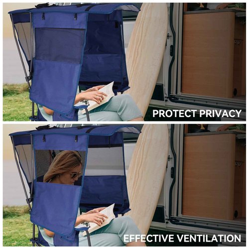 Huskfirm Camping Chair with Canopy Shade - Folding Beach Chair with UPF 50+ Sun Shade, Cup Holder, Side Pocket, Portable Sports Chair for Adults Support 330 LBS, Fishing Camp Outdoor Lawn Chair - Blue