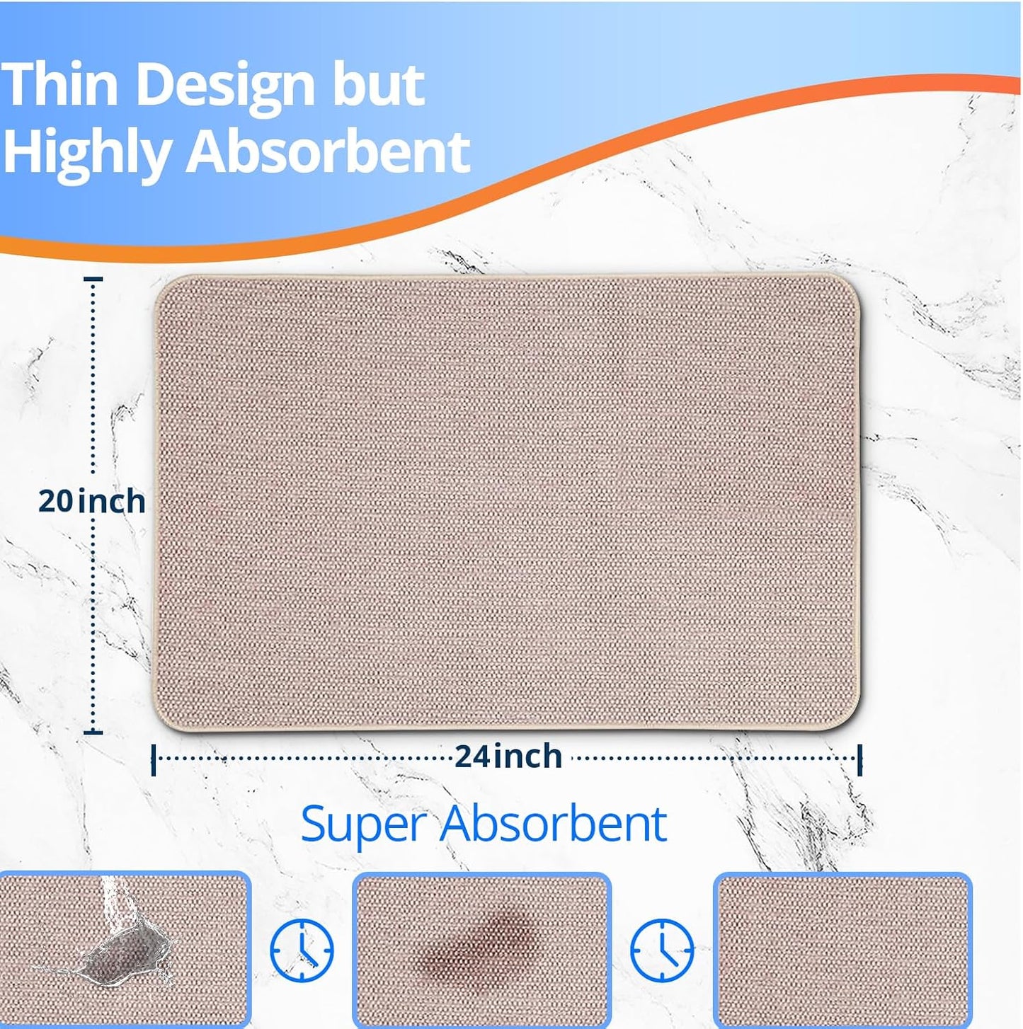 Upgraded Bathroom Rugs 20x24Inch, Thin Bath Mat with Rubber Backing Non-Slip, Absorbent,Quick Dry Machine Washable, Home Decor Accessories Cozy Cloth Bathroom Mat fit Under Door/Sink/Tub/Shower-Biege