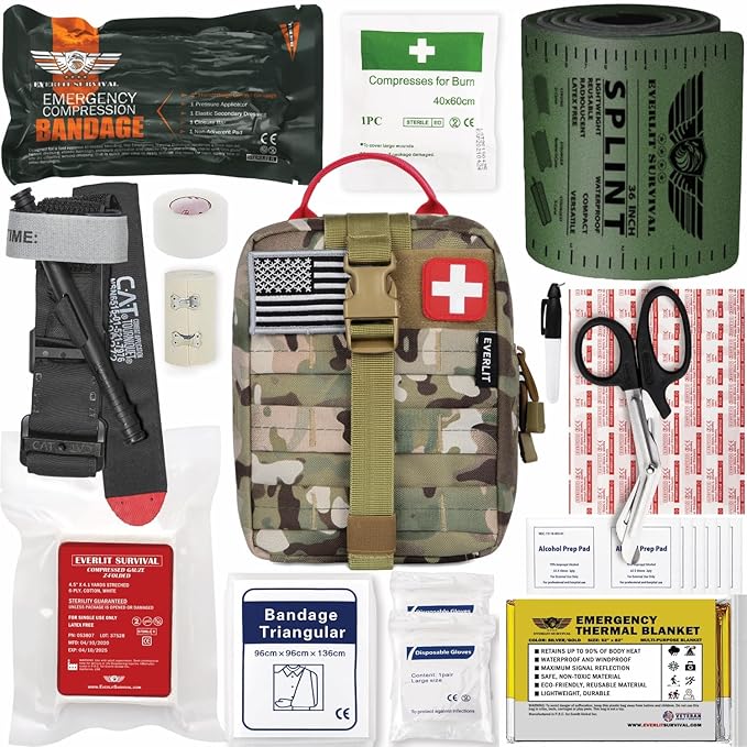 EVERLIT Emergency Trauma Kit, CAT GEN-7 Tourniquet 36" Splint, Military Combat Tactical IFAK for Critical Wounds First Ai...
