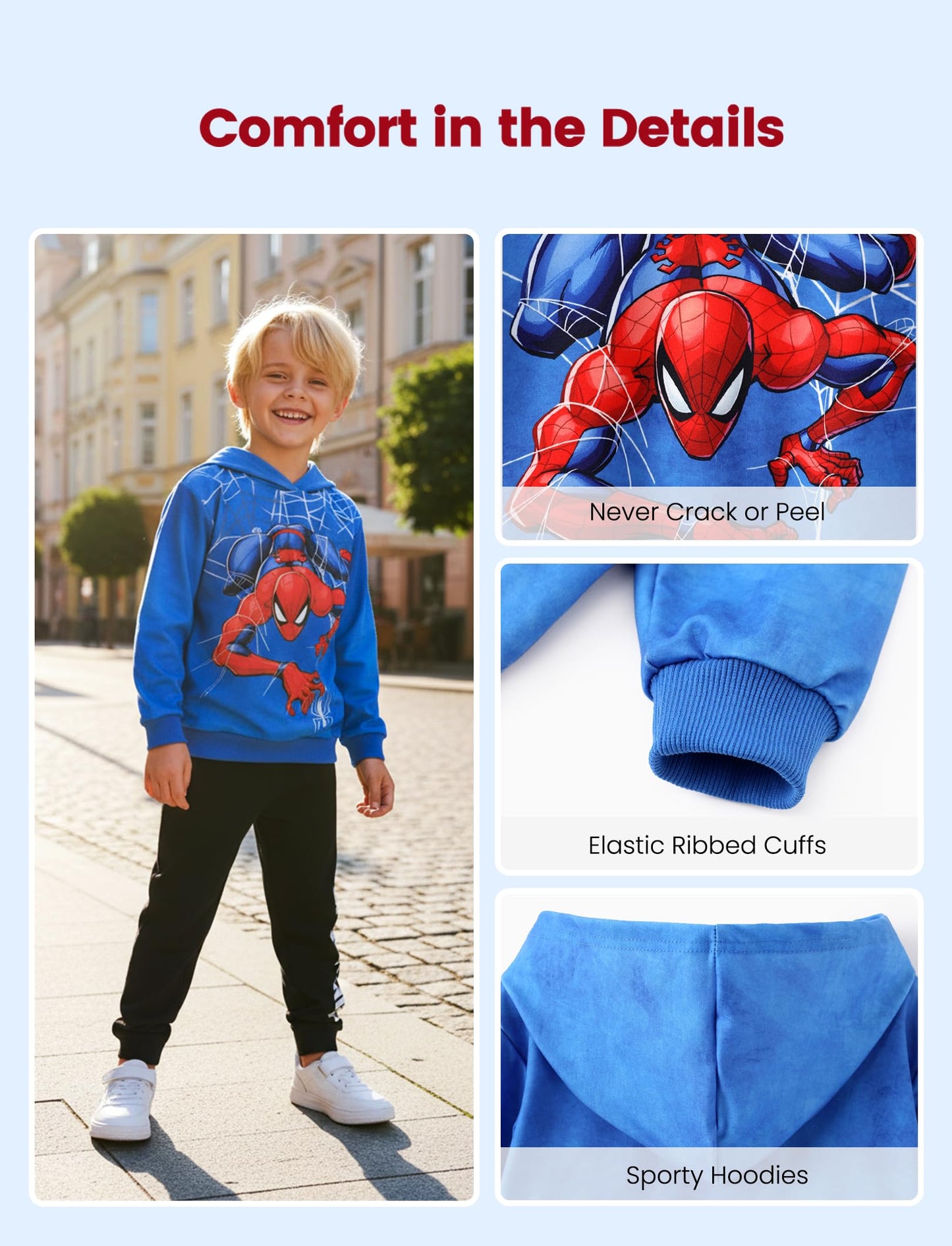 Marvel Spiderman Hoodie Sweatshirt Toddler Boys Cute Graphic Pullover Tops Kids Comfort Clothes for Birthday Gift Party Casual Outfit Blue 3-4T