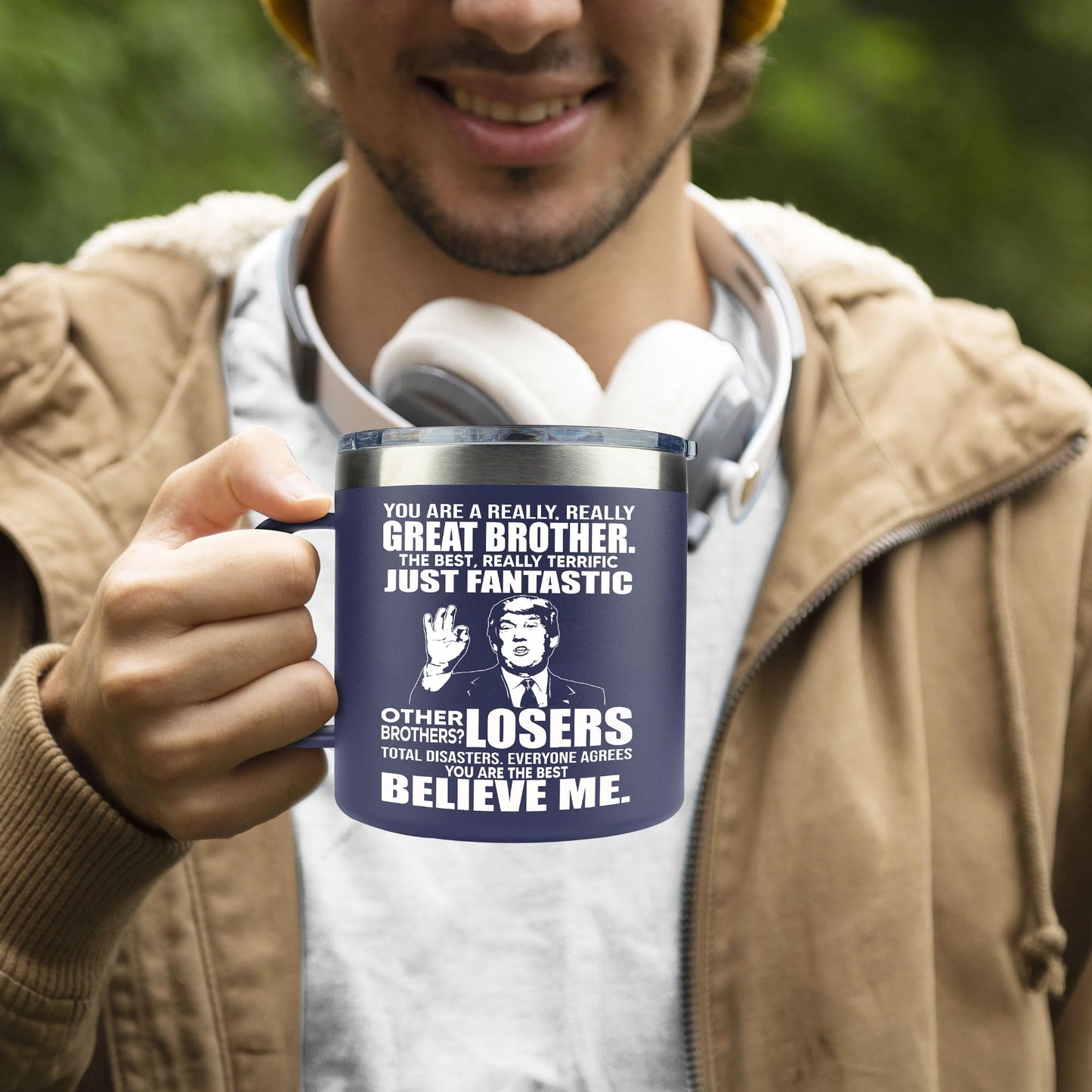 VIWIS Gifts For Brother From Sister, Bro - Father's Day Gifts, Best Birthday Gift For Big, Little Brother, Siblings, Brothers In Law - Funny Gag gifts For Men - 14 Oz Coffee Mug