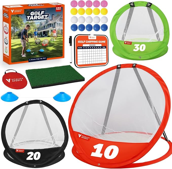 Vitality Sports Golf Chipping Net, 3PCS Pop-Up Golf Practice Net for Backyard, Indoor Outdoor Chipping Game with 3 Target...