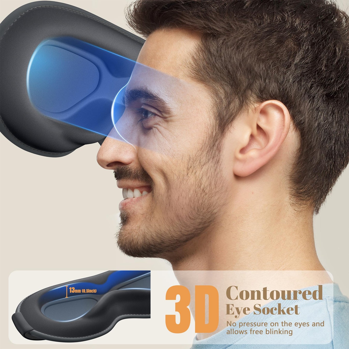 Vynix Sleep Mask for Men Women - 100% Blackout Eye Masks for Sleep, Zero Pressure 3D Sleeping Mask, Adjustable Light Blocking Eye Cover Blindfold for Travel, Nap, Night Work, Office - Gray