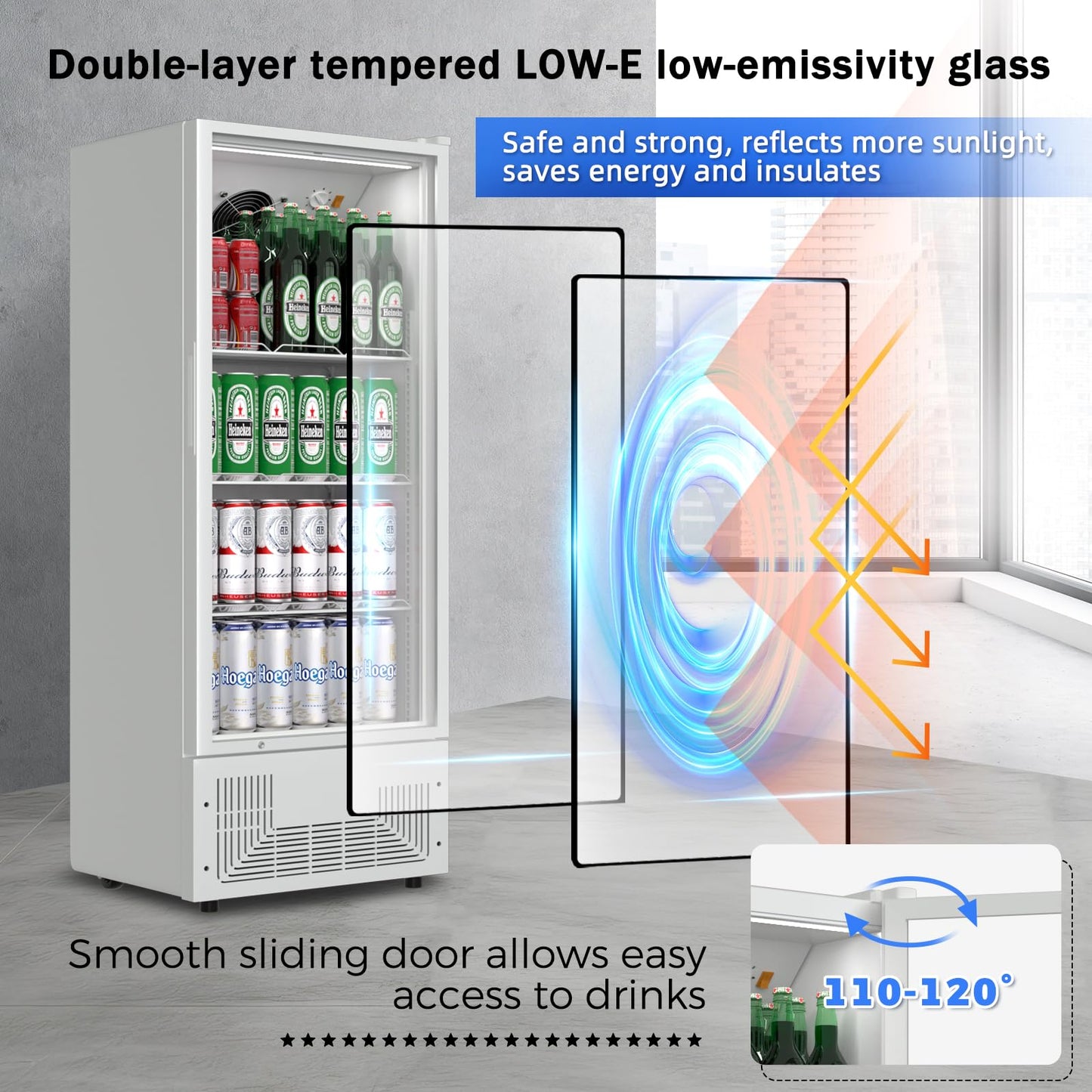 BINGERMA 6.5 Cu.Ft Commercial Beverage Refrigerator Glass Door Upright Drink Cooler Display Fridge with Adjustable Shelves and LED Light for Restaurant Bar Store Office White