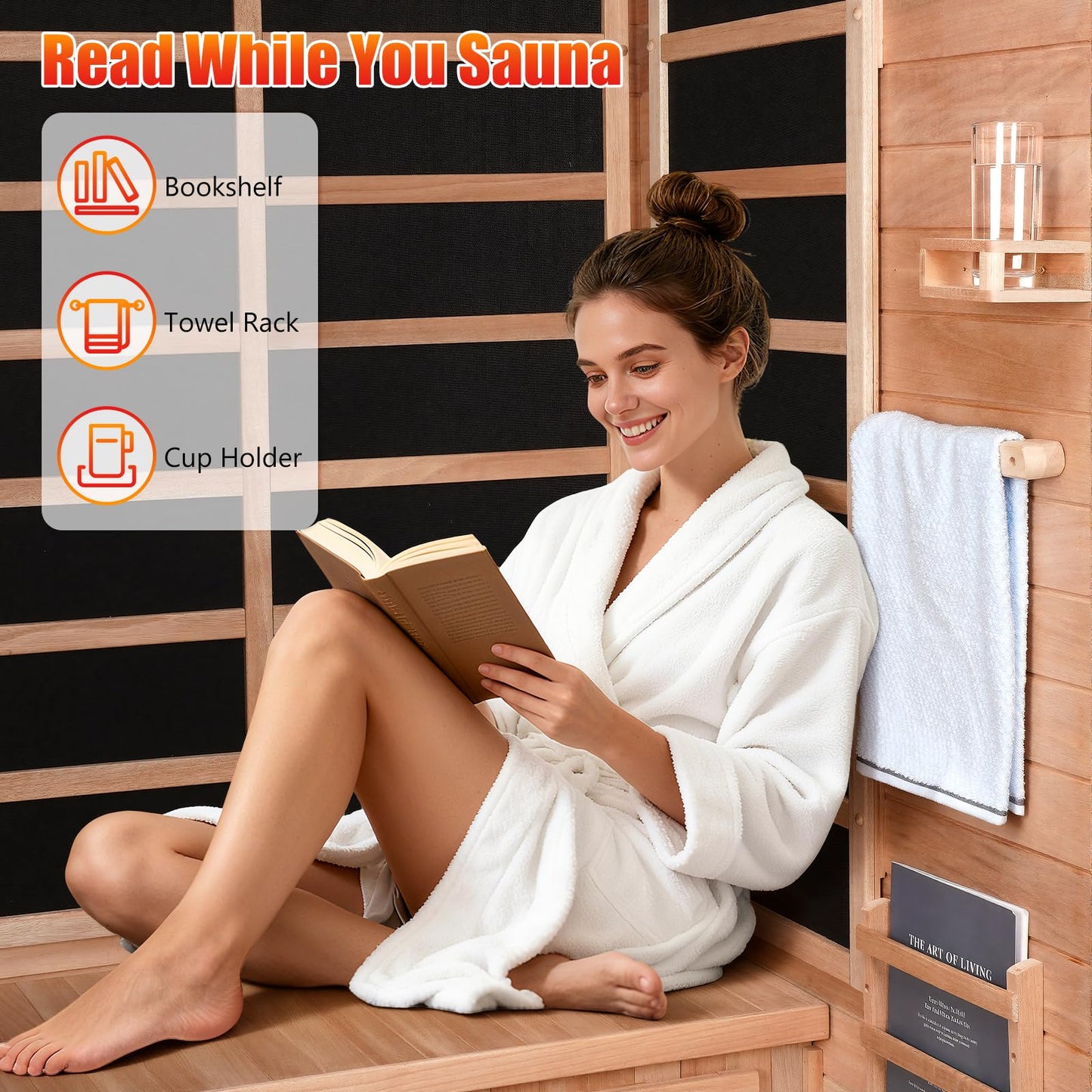 X-Vcak 1-2 Person Infrared Sauna, Dry Heat Sauna with Red Light Therapy, Bluetooth, Radio, 7-Color Therapy Light for Home, Indoor, Gym, Wellness Center, 36″ x 36″ x 73″, Brown