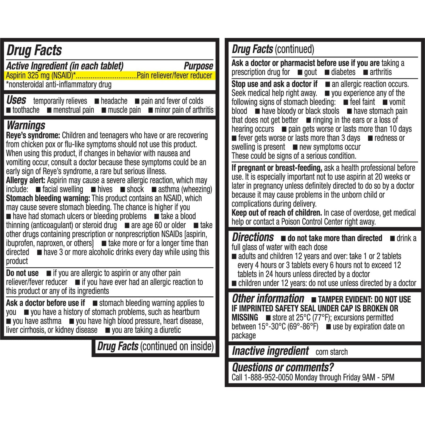 HealthA2Z® Aspirin 325mg | Uncoated Tablets |Original Strength | Pain Reliver | Fever Reducer | Compare to Bayer® Active Ingredients… (300 Counts) (Pack of 2)