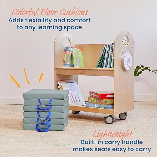 ECR4Kids SoftZone Floor Cushions, Square, Flexible Seating, Grey, 6-Piece