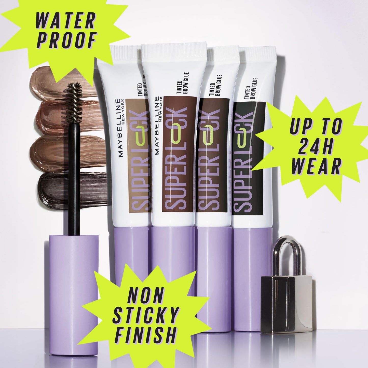 Maybelline Super Lock Brow Glue Eyebrow Gel, Lightweight and Waterproof Tinted Brow Gel For Up To 24HR Hold, Medium Brown, 1 Cou