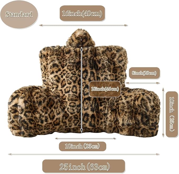 Reading Pillows for Boyfriend Adult,Velvet Back Pillow Bed Wedge Large, Back Rest Support Cushion for Sitting in Bed Kids Children 18inch-Rainbow Leopard