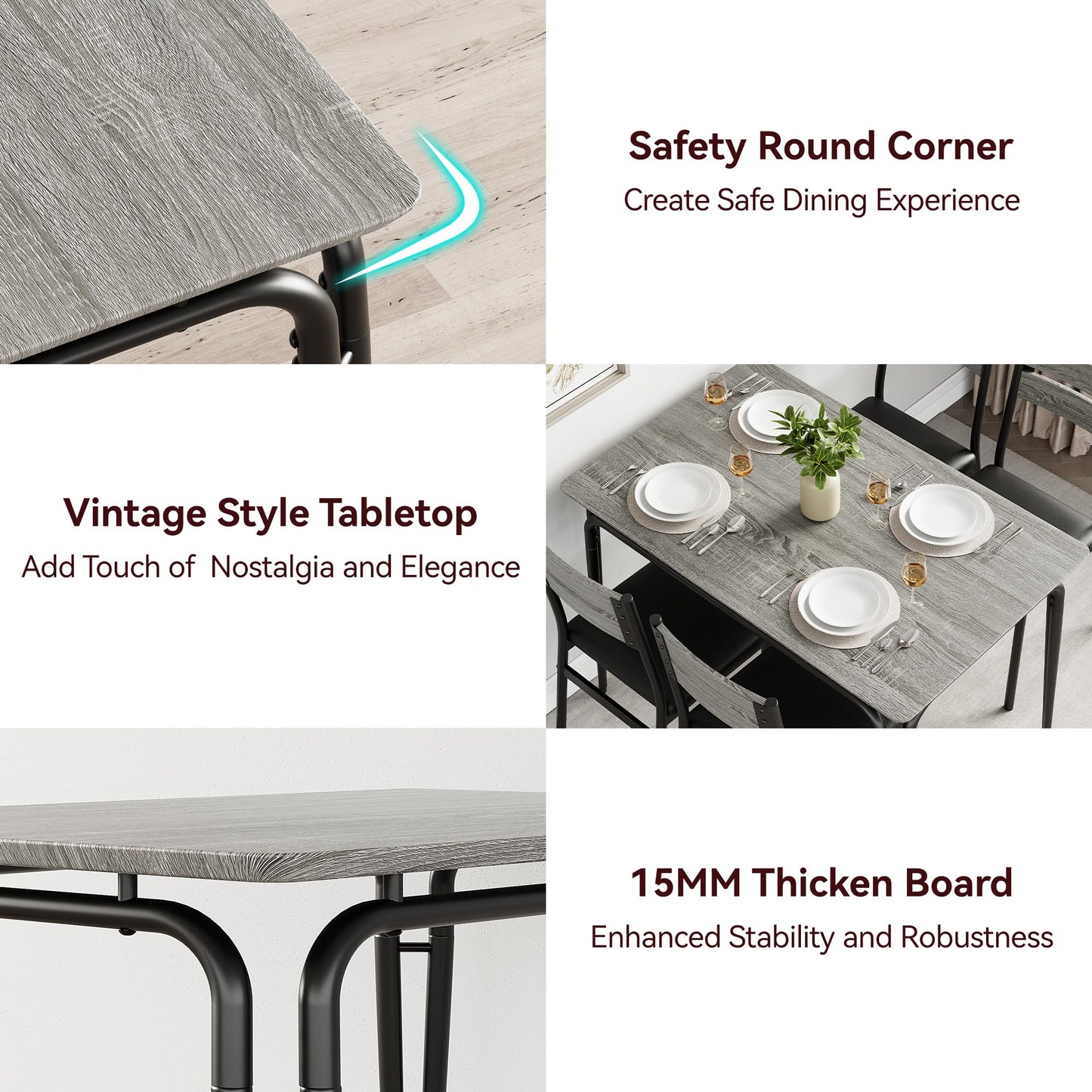 Dining Table for 2, Small Table and Chairs Set of 2, Square Dinette Set for 2, Dinner Table Set, 3 Piece Kitchen & Dining Room Sets for Small Space, Apartment (Gray, Dining Table with 4 Chairs)