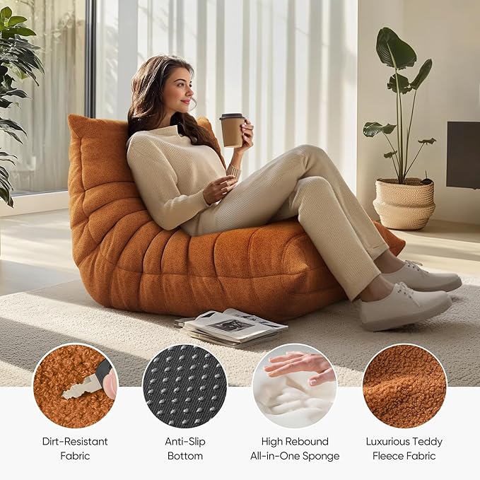 OTDMEL Bean Bag Chair for Adults, Fireside Togo Chair, BeanBag Chairs for Teens with High-Resilience Memory Foam, Non-Slip Base Compression Floor Lounge Sofa for Living Room, Bedroom