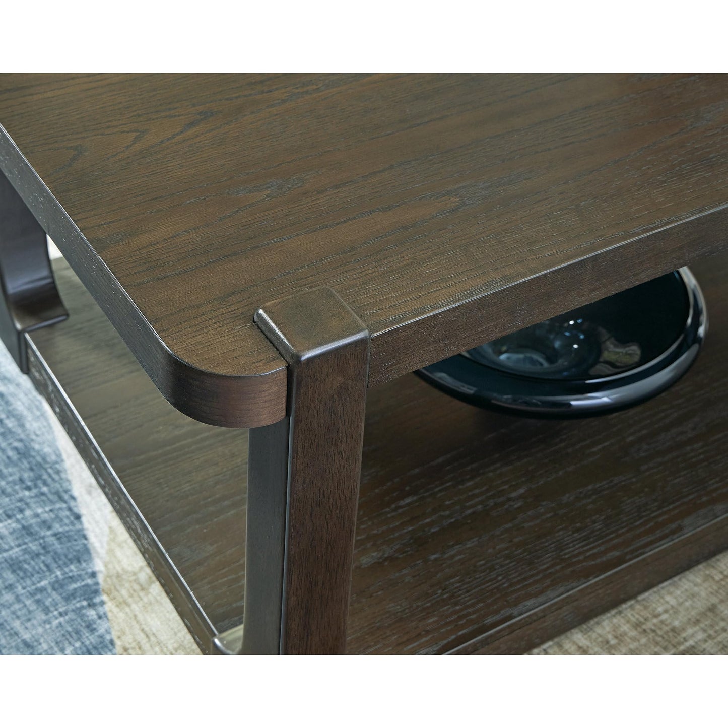 Signature Design by Ashley Breckington Contemporary Coffee Table with Lower Shelf and Casters, Dark Brown
