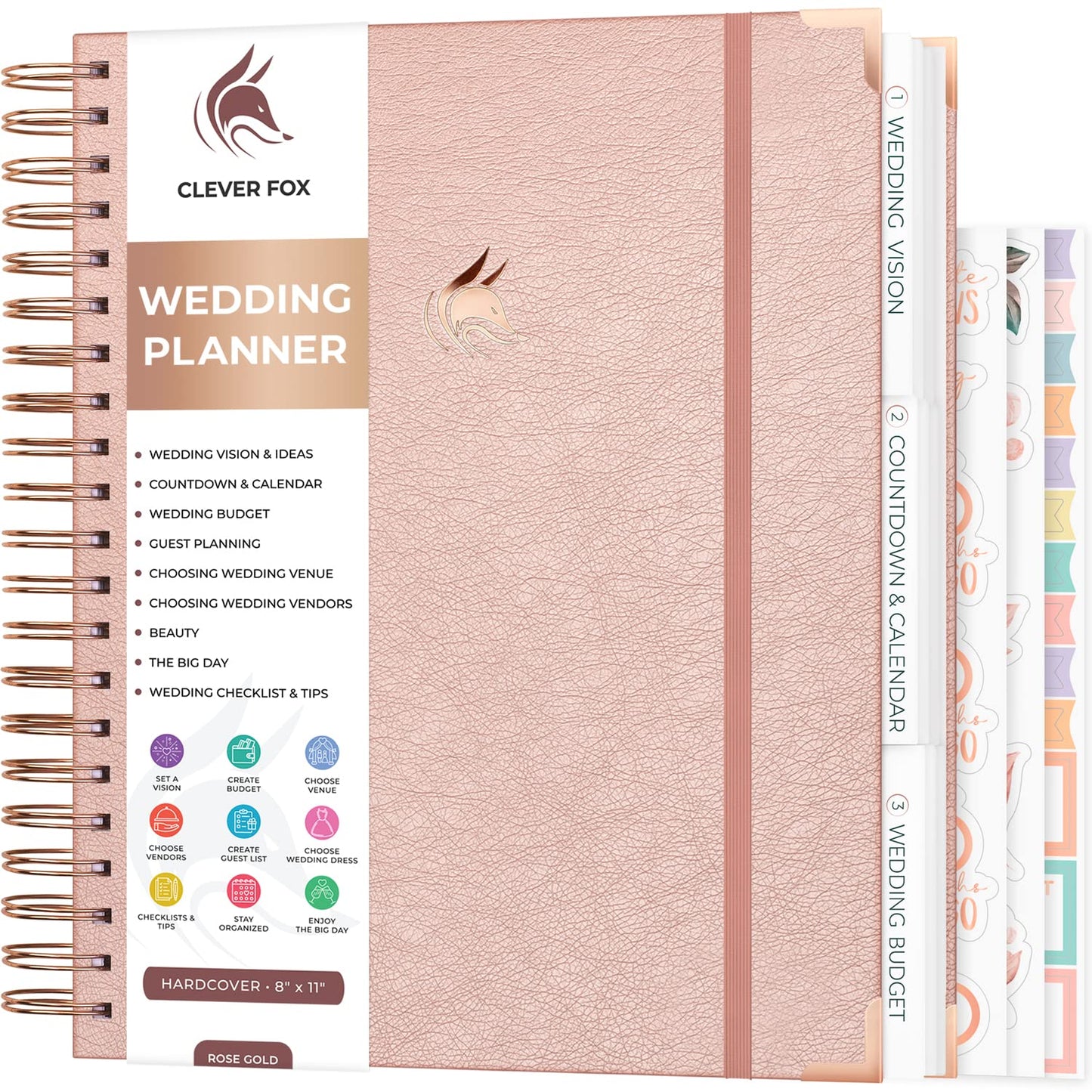 Clever Fox Wedding Planner – Notebook Organizer for Bride – Wedding Planning Binder Book with Pockets – Engagements Gift, 10x11″ (Rose Gold)