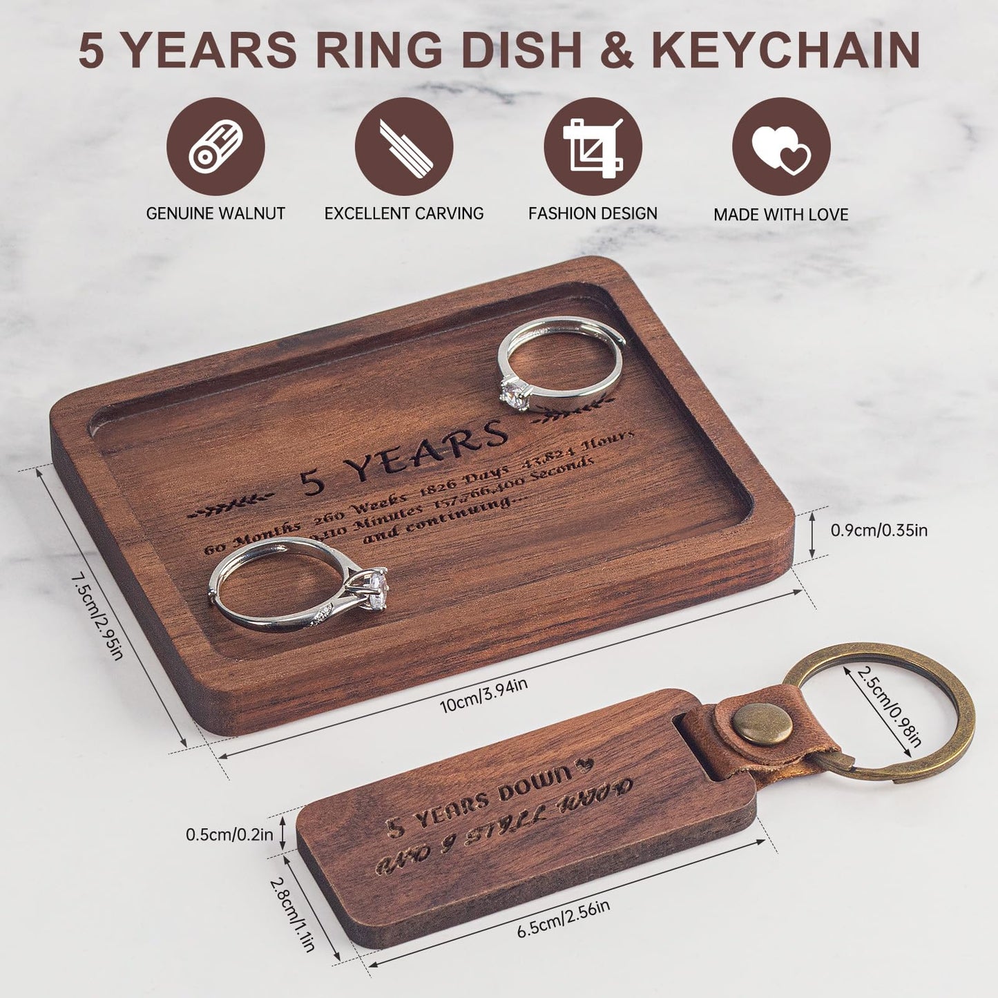 5 Year Anniversary Wooden Gift for Him Wood Gifts Set for 5th Wedding Anniversary 5 Years of Marriage Present for Men Husband Couple Unique Keepsake Including:pocket Knife&ring Dish&pen&keychain